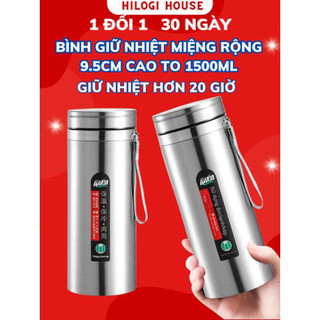 [TẶNG TÚI] Bình giữ nhiệt 1500ml inox 304 HiLOGI cách nhiệt, miệng rộng 9cm, giữ nóng 10g, lạnh 20g, có khay lọc cao cấp