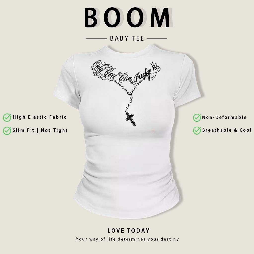 BOOM Áo Baby Tee Nữ Cotton Ôm Body-Áo Thun Ngắn Tay Y2K In Hình PhongCách Mùa Hè, Cổ Tròn Hàng Đầucách hàn quốc phongQ07