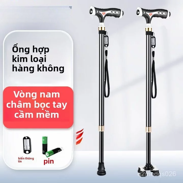 Gậy chống từ tính dành cho người già, gậy đi bộ bốn chân cho người cao tuổi, hợp kim nhôm nhẹ, chống trượt, gậy đi bộ có