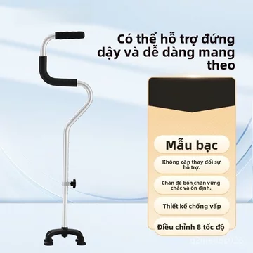 Gậy chống bằng hợp kim nhôm dành cho người già, gậy bốn chân nhẹ, gậy chống trượt có thể thu gọn, khung chống bốn góc ch