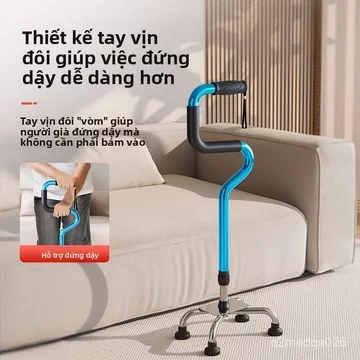 Gậy chống mới dành cho người già, chống trượt và nhẹ, hỗ trợ đi lại cho người cao tuổi, gậy chống bốn chân giúp ngăn ngừ