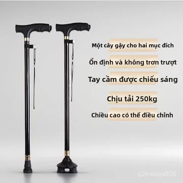 Gậy chống Sanyi dành cho người già, chống trượt, hợp kim nhôm nhẹ, bốn chân có đèn, gậy chống siêu dày cho người cao tuổ