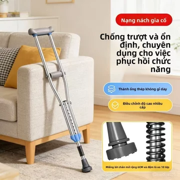Nạng nách, nạng đơn dùng cho tập phục hồi chức năng, nạng y tế, nạng nách, chống trượt, chống ngã, dụng cụ hỗ trợ đi lại
