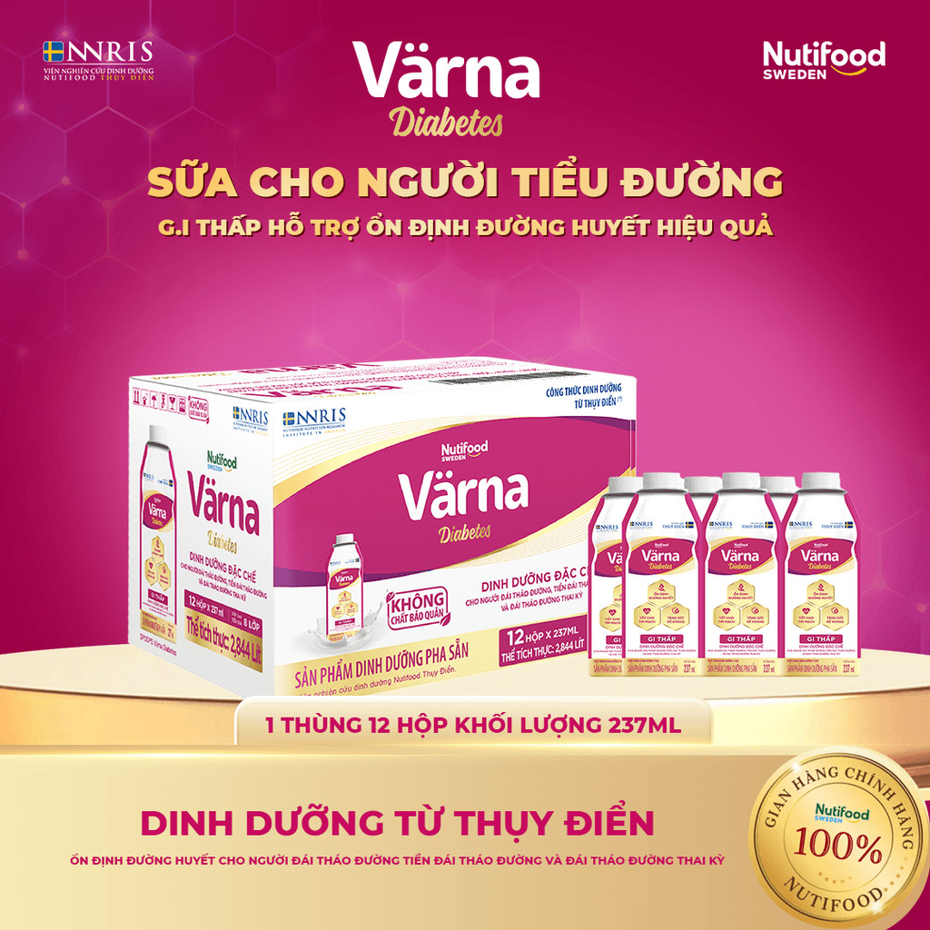 Sữa Bột Pha Sẵn Varna Diabetes (Thùng 12 hộp giấy x 237ml) - Hỗ Trợ Ổn Định Đường Huyết