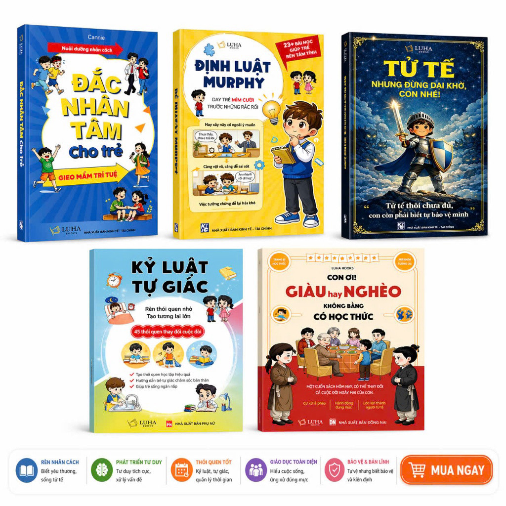 Bìa sách Combo Giàu Nghèo + Định Luật + Kỷ Luật + Đắc Nhân Tâm + Tử Tế Đừng Dại Khờ