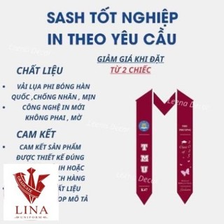 SASH TỐT NGHIỆP IN THEO YÊU CẦU - Sash In Theo Yêu Cầu Cổ V , Vải Lụa Hàn Quốc 2 Lớp , Kích Thước 180x12cm.