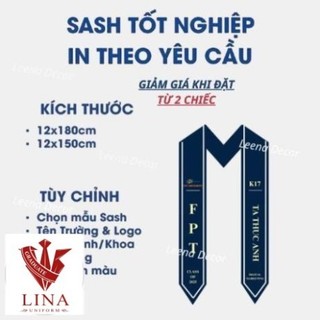SASH TỐT NGHIỆP IN THEO YÊU CẦU - Sash In Theo Yêu Cầu Cổ V , Vải Lụa Hàn Quốc 2 Lớp , Kích Thước 180x12cm.