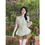 Set bộ thời trang nữ siêu dễ thương chất vải áo tơ lệch vai chiết eo nhẹ nhàng phối quần cotton hàn giả váy xinh Monfash