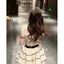 Đầm thời trang nữ dễ thương chất voan tay ngắn cổ vuông họa tiết chấm bi nhỏ đính nơ váy xếp tầng xinh xắn Monfashion