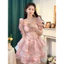 Đầm thời trang nữ chất voan hoa màu tươi mới cổ tròn vuông tay ngắn bồng váy mini xòe tầng đi chơi tiểu thư Monfashion