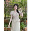 Set áo voan hoa và chân váy body suông dài Monfashion