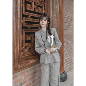 Set bộ đồ lam đi lễ chùa chất đũi mềm mại, dày dặn phối cúc bọc điệu đà Monfashion