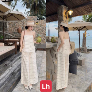 SÉT BI ÁO 2 DÂY FORM BABY DOLL , QUẦN DÀI ỐNG RỘNG Monfashion