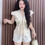 Set bộ áo chấm bi viền ren cột nơ kèm quần short kiểu dáng dạo phố đi chơi Monfashion