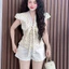 Set bộ áo chấm bi viền ren cột nơ kèm quần short kiểu dáng dạo phố đi chơi Monfashion