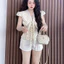 Set bộ áo chấm bi viền ren cột nơ kèm quần short kiểu dáng dạo phố đi chơi Monfashion