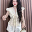 Set bộ áo chấm bi viền ren cột nơ kèm quần short kiểu dáng dạo phố đi chơi Monfashion