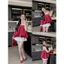 Set váy thời trang nữ chất Gấm kiểu 2 dây form áo rộng bồng bềnh chân váy Kaki chữ A hách dáng thiết kế tiểu thư Monfash