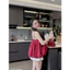 Set váy thời trang nữ chất Gấm kiểu 2 dây form áo rộng bồng bềnh chân váy Kaki chữ A hách dáng thiết kế tiểu thư Monfash