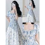 Đầm thời trang nữ chất Voan cao cấp 100% như mẫu mắc áo cổ Vuông tay ngắn phồng in hoa cực trẻ trung váy maxi dáng xoè M