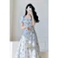 Đầm thời trang nữ chất Voan cao cấp 100% như mẫu mắc áo cổ Vuông tay ngắn phồng in hoa cực trẻ trung váy maxi dáng xoè M