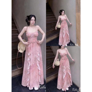 Đầm thời trang nữ thiết kế gợi cảm xinh xắn chất Voan cao cấp siêu xịn áo 2 dây không tay có mút váy maxi dáng xoè bèo M