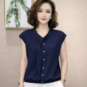 Áo Trung Niên Nữ Cổ Nơ Thanh Lịch Chất Vải Đũi Tơ Hàn Mềm Mát (TN04)