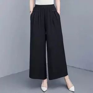 Quần Ống Rộng Trung Niên Nữ Lưng Thun Form Suông Dài, Chất Đũi Mềm Mát (TN06)