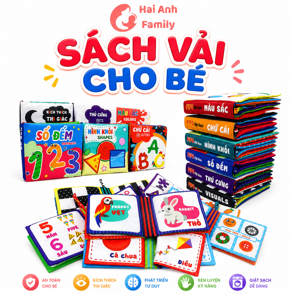 Sách vải cho bé PipoVietnam phát triển tư duy, an toàn cho trẻ sơ sinh và trẻ nhỏ