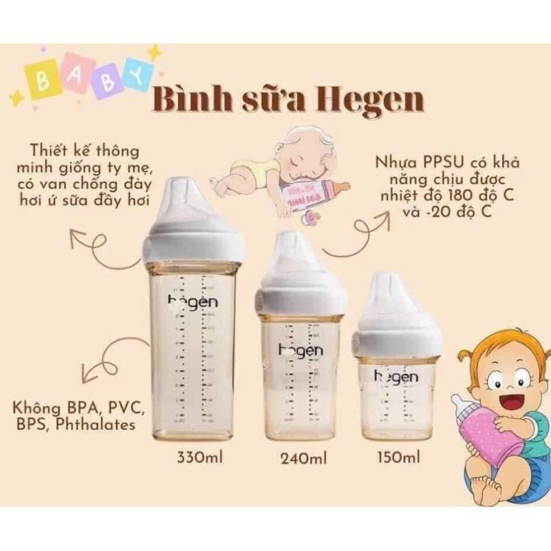 Bình sữa Hegen fullbox chống đầy hơi cho bé, có núm mềm mại và có các dung tích 60ml,150ml,240ml,330ml