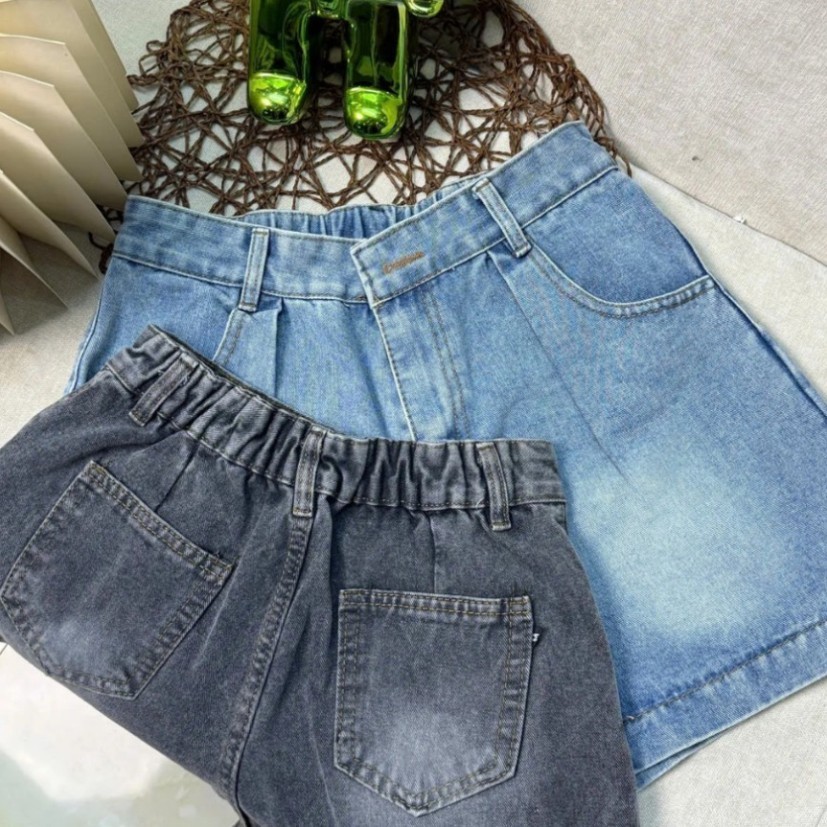 024 Quần Short Jean Nữ Form A Ống Rộng Cạp Trước Thanh Lịch – Chun Sau Co Giãn, Hack Dáng Cực Đỉnh