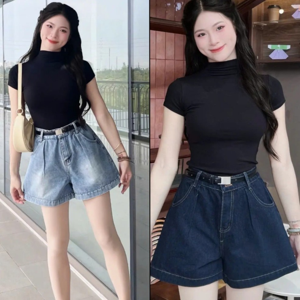 024 Quần Short Jean Nữ Form A Ống Rộng Cạp Trước Thanh Lịch – Chun Sau Co Giãn, Hack Dáng Cực Đỉnh