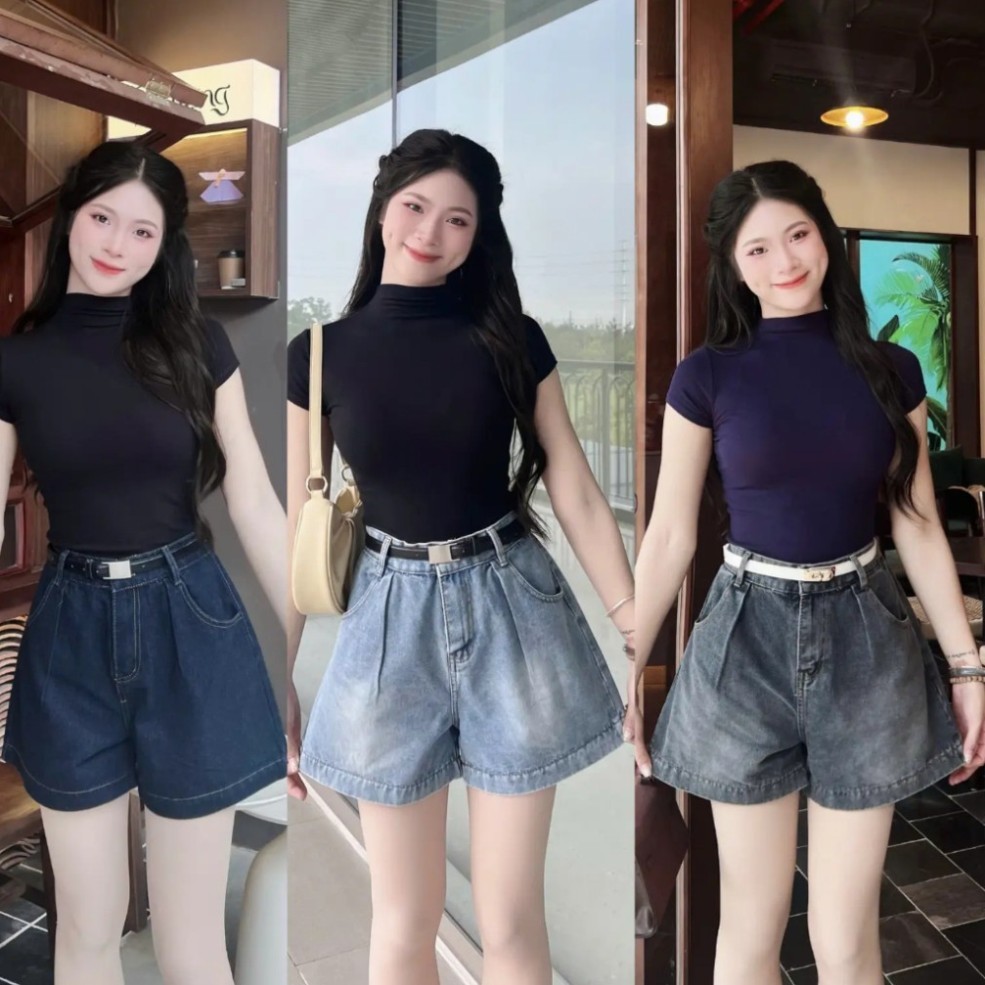 024 Quần Short Jean Nữ Form A Ống Rộng Cạp Trước Thanh Lịch – Chun Sau Co Giãn, Hack Dáng Cực Đỉnh