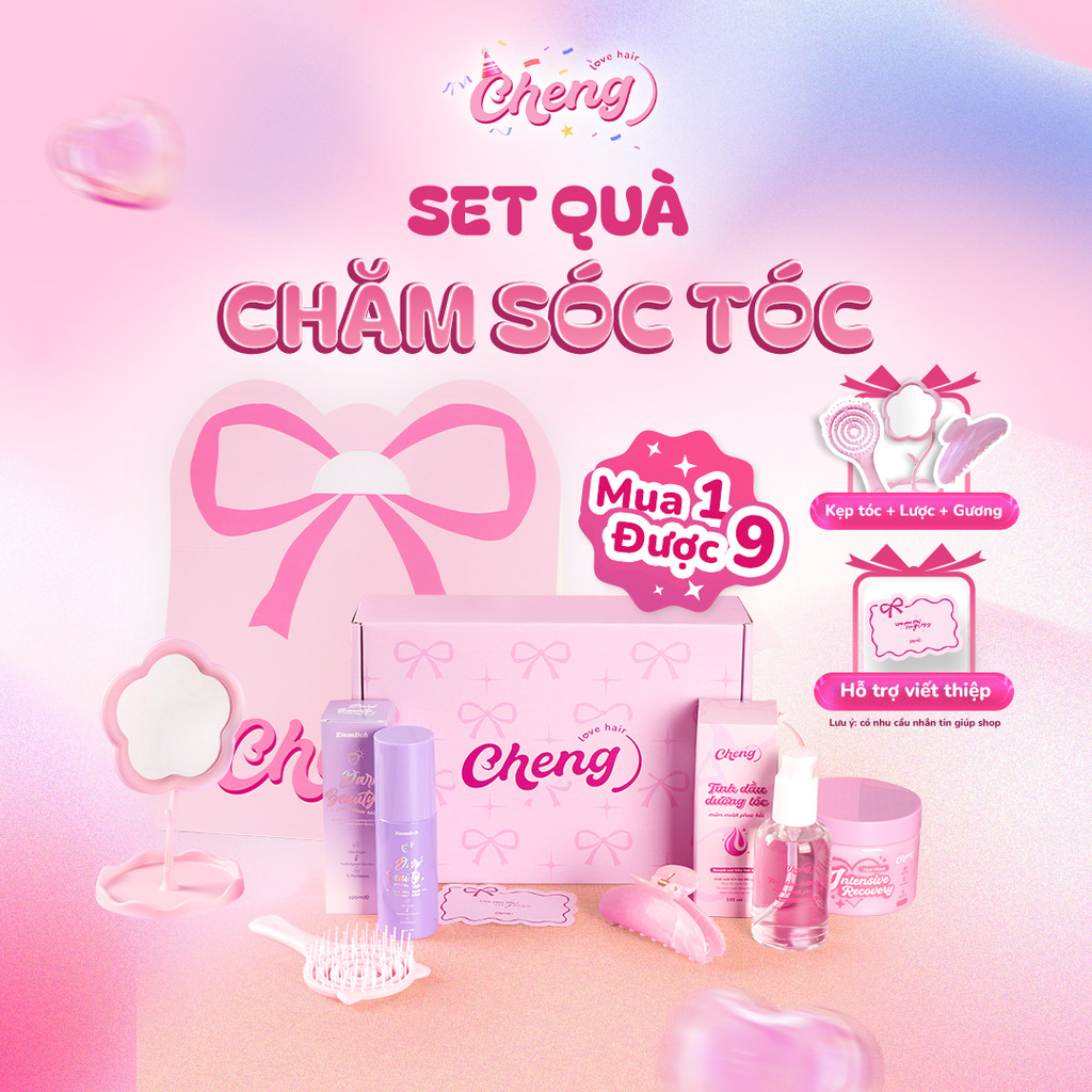 [Set Quà Tặng Sinh Nhật] Set quà tặng chăm sóc tóc, Box quà tặng bạn gái - Kem ủ tóc, Tinh dầu, Xịt dưỡng Chenglovehair