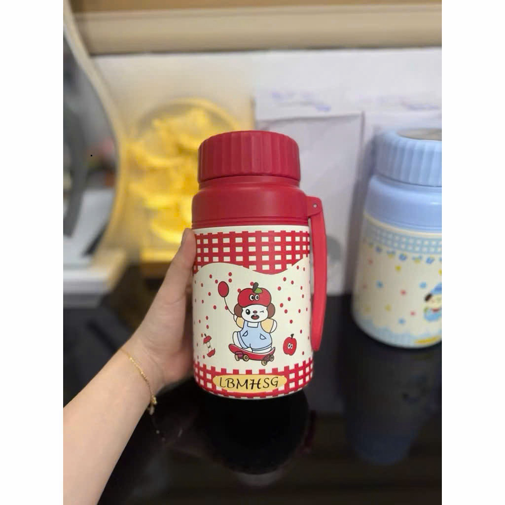 Bình Giữ Nhiệt Lucky Cat 1000ml inox316 Có Lõi Lọc Trà, Quai Sách Tiện Lợi Họa Tiết dễ thương 06 ntt95