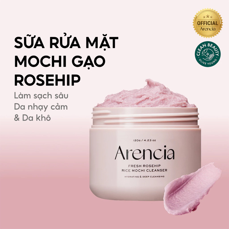 Sữa rửa mặt Arencia Mochi gạo xanh 120g | Arencia Mochi gạo Hyssop Royal Blue  | Arencia Mochi gạo Royal Rosehip