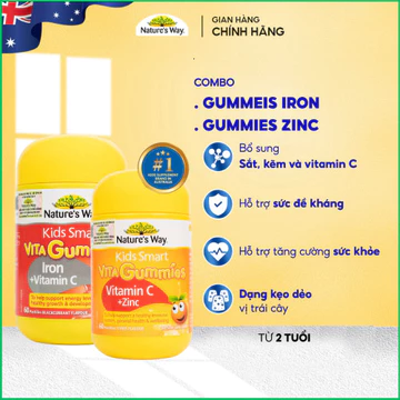 Combo Kẹo Dẻo Iron+ Vitamin C và Vitamin C+ ZinC bổ sung sắt, kẽm, vitamin c giúp bé ăn ngon miệng, mau lớn