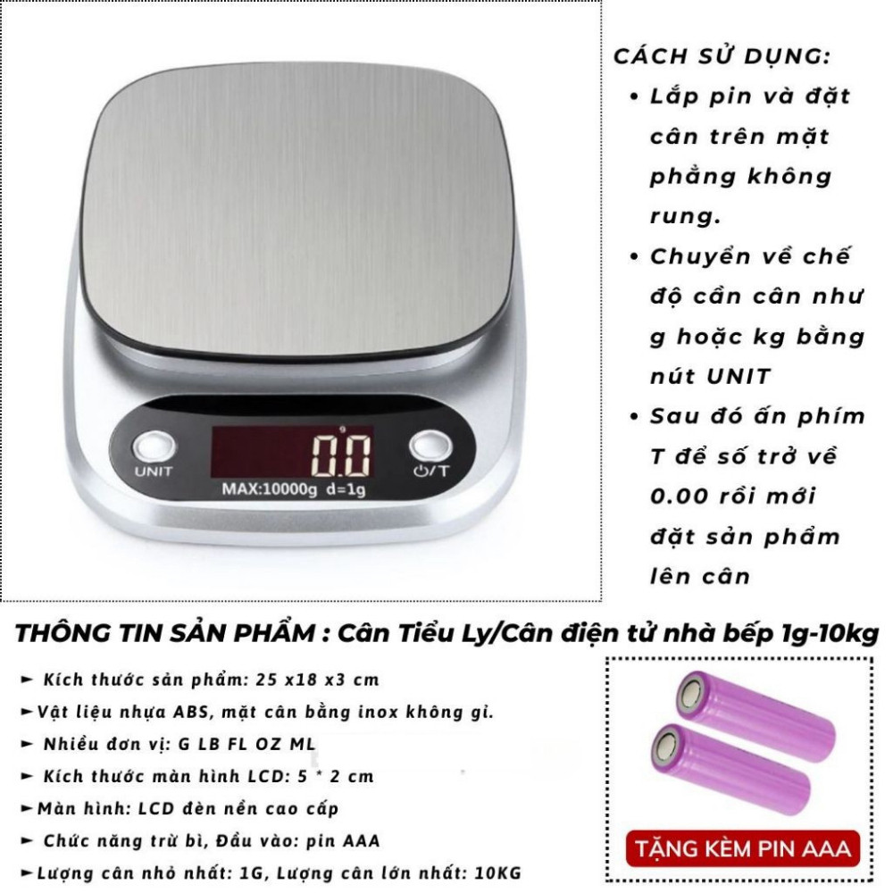 CÂN TIỂU LY ĐIỆN TỬ MINI 0.1G ĐẾN 10KG, CÂN ĐIỆN TỬ CHÍNH XÁC CAO, Tặng Kèm Pin, Thiết Kế Nhỏ Gọn