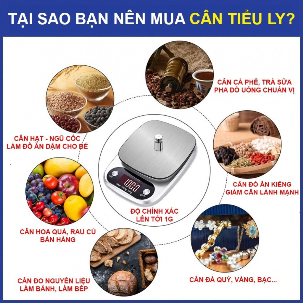 CÂN TIỂU LY ĐIỆN TỬ MINI 0.1G ĐẾN 10KG, CÂN ĐIỆN TỬ CHÍNH XÁC CAO, Tặng Kèm Pin, Thiết Kế Nhỏ Gọn
