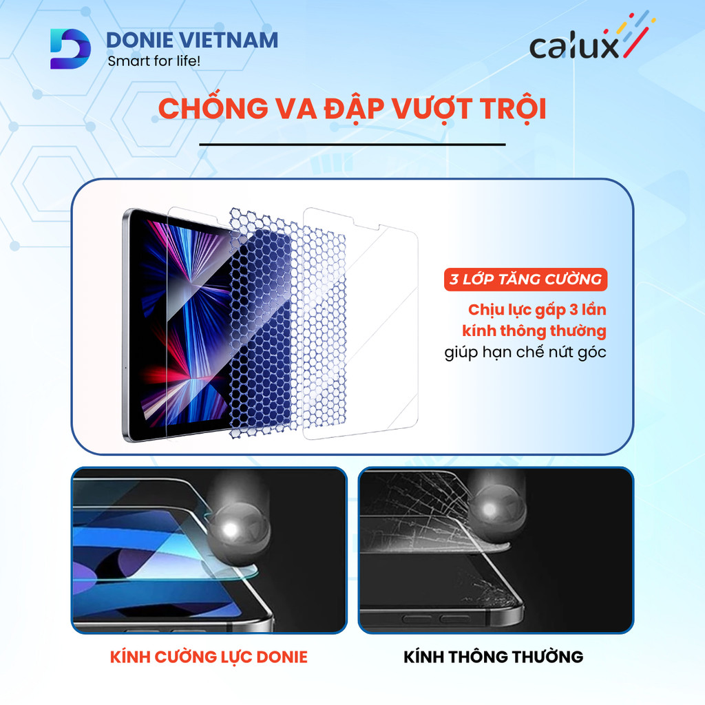 Kính Cường Lực iPad DONIE - Khung Tự Dán 30 Giây Chống Nước A16 Gen 10/11 Air 4/5/6/7 Pro 11 M3 M4