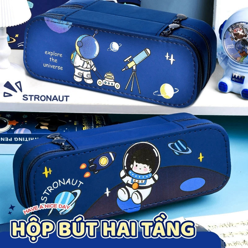 Túi Đựng Bút 2 Tầng Hình Phi Hành Gia – Hộp Bút Học Sinh Cute, Đựng Được Nhiều Bút & Đồ Dùng Học Tập 07 ntt95