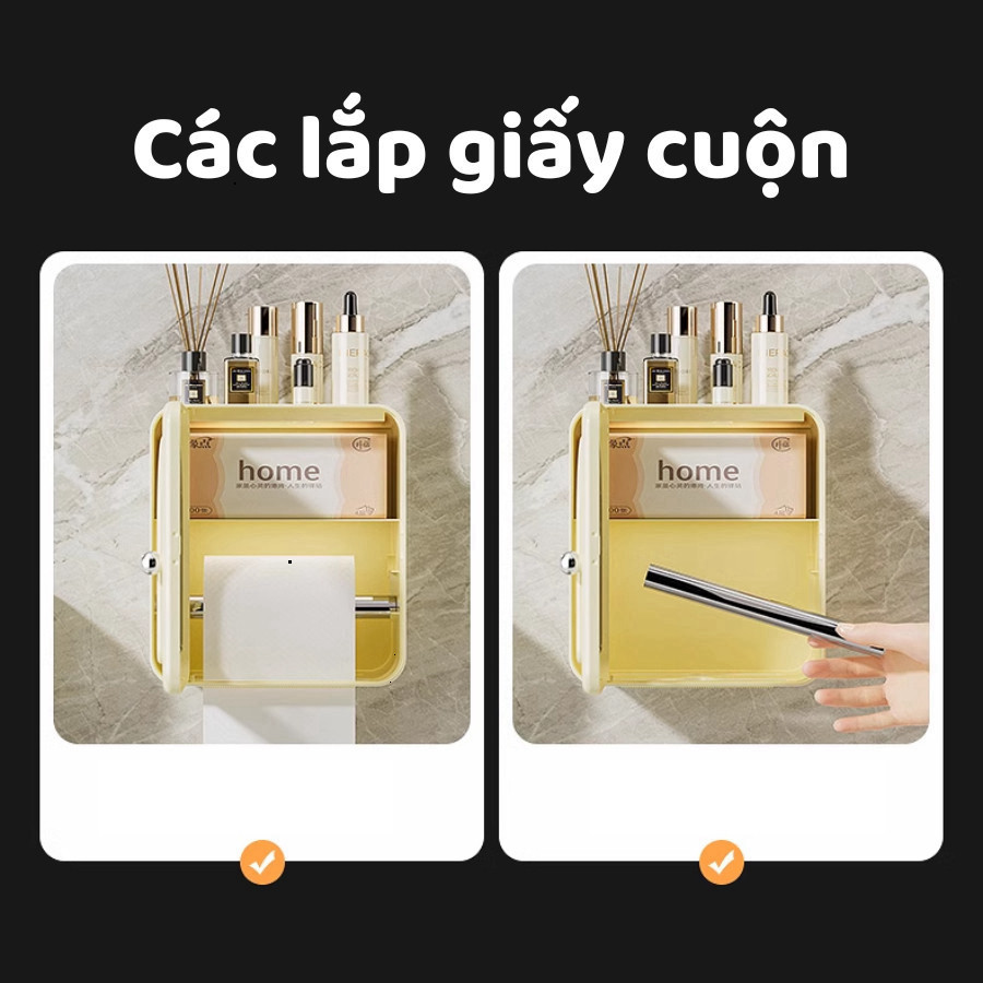 Hộp Đựng Giấy Vệ Sinh Dán Tường Có Thanh Treo Giấy, Tủ Để Đồ Nhà Tắm Treo Tường Chống Thấm Nước 04 ntt95