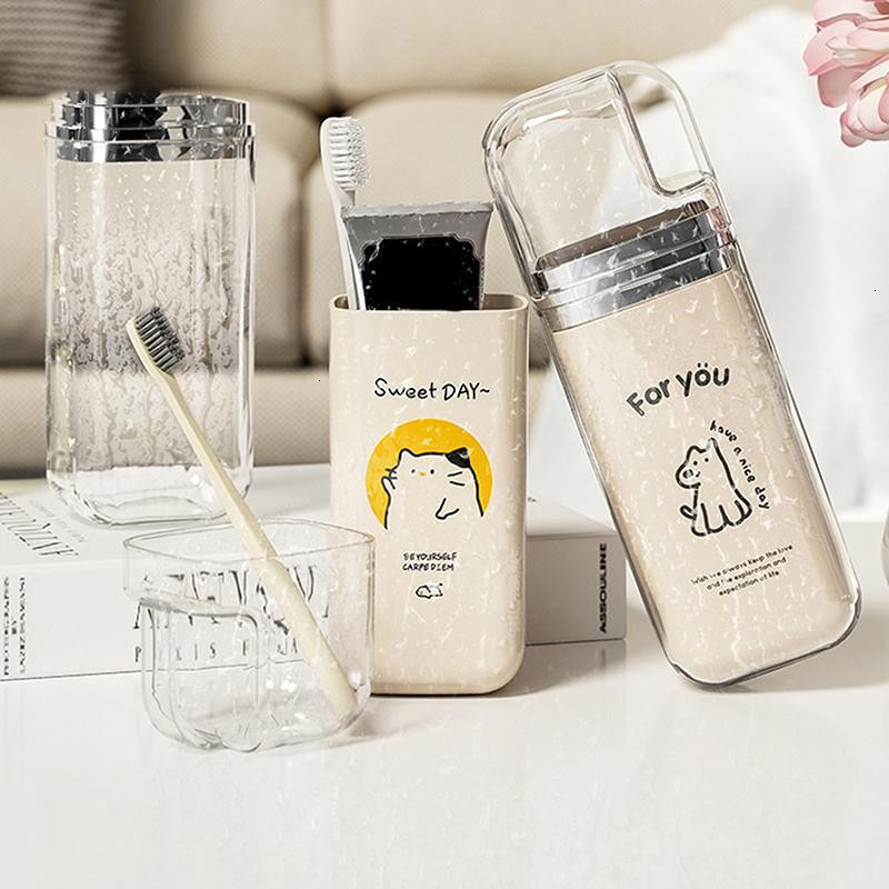 Bộ cốc và hộp đựng kem đánh răng du lịch nhỏ gọn, tiện lợi cầm tay mang đi