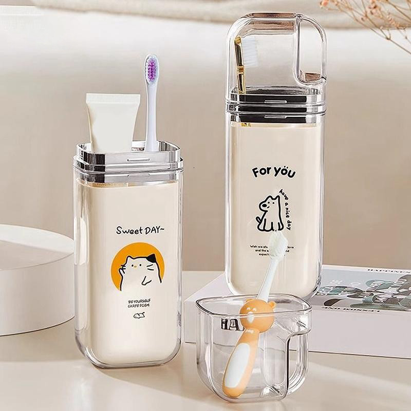 Bộ cốc và hộp đựng kem đánh răng du lịch nhỏ gọn, tiện lợi cầm tay mang đi