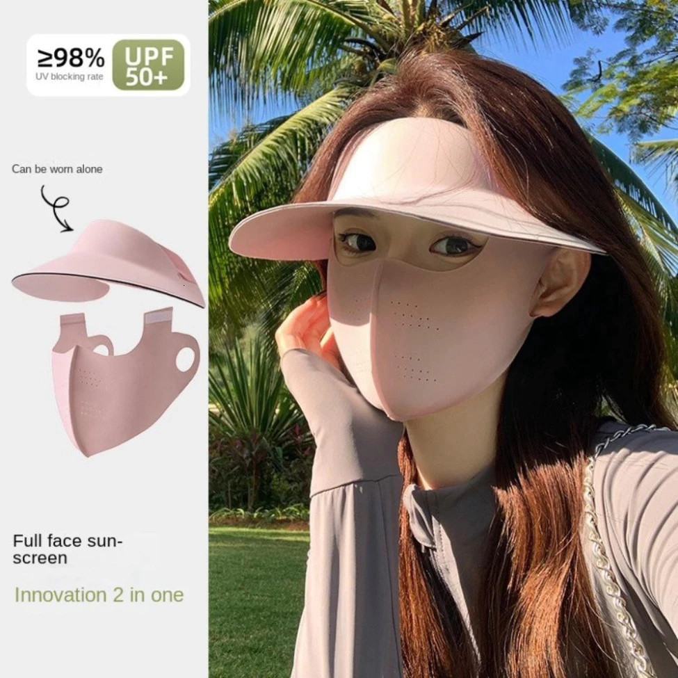 Mũ Kèm Khẩu Trang  Chống Nắng 2 Trong 1 Toàn Mặt Chất Lụa Hàn Mát Lạnh, Ngăn Tia Cực Tím Tia UV Mùa Hè tv ntt95