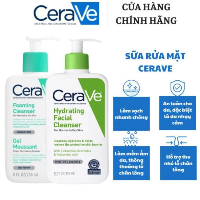 [  [ TEM PHỤ CTY ] Sữa Rửa Mặt Cerave Foarming & Hydrating Facial Cleanser Sạch Sâu, Dưỡng Ẩm 236ML 473ML Ahaa