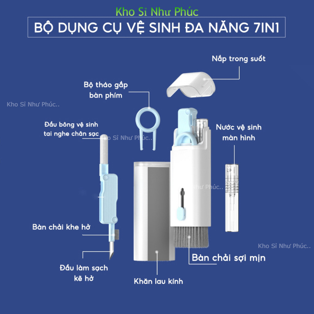 Bộ Dụng Cụ Vệ Sinh Laptop Máy tính Điện Thoại 7 in 1 Bộ Vệ Sinh Làm Sạch Bàn Phím Tai Nghe Airpod