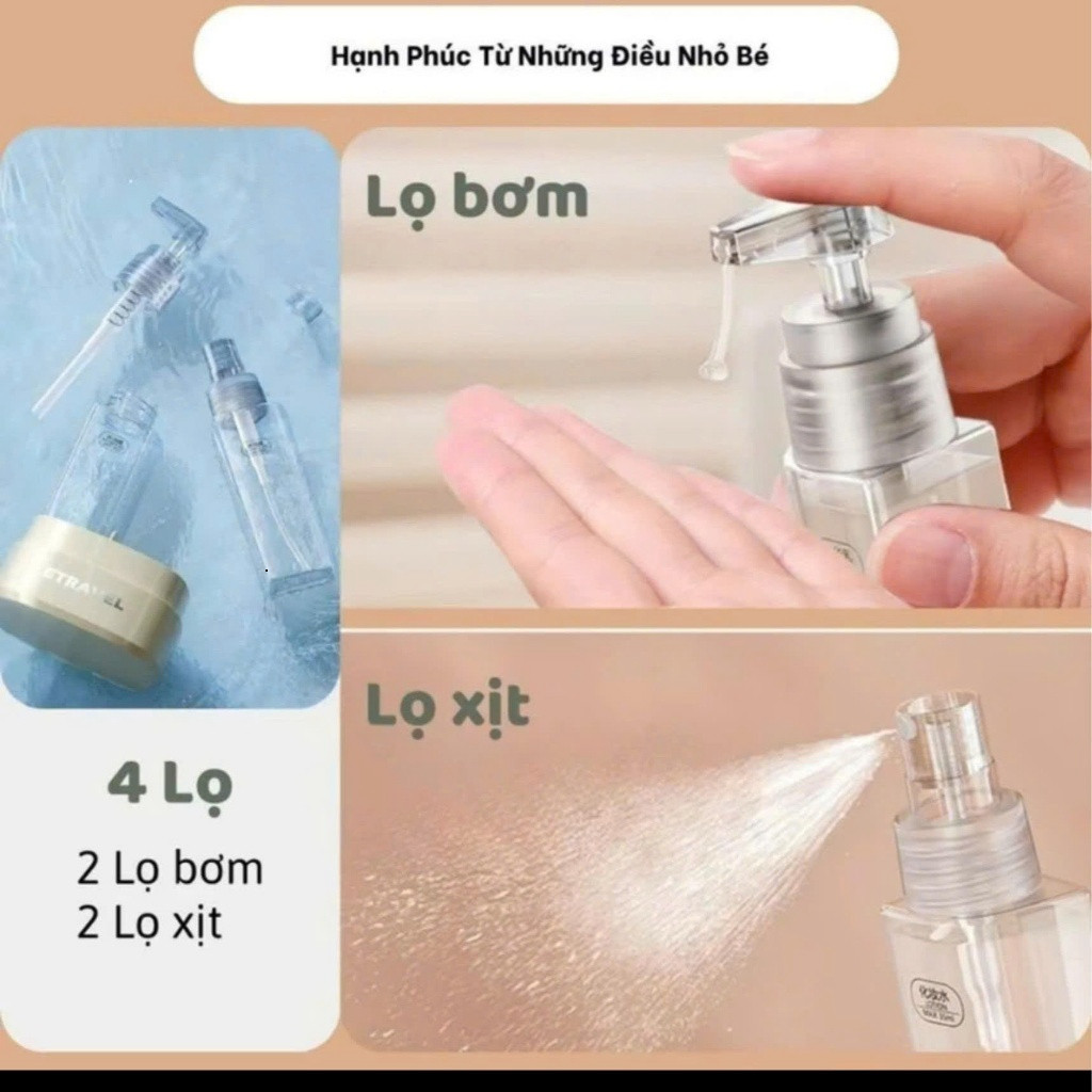[SET 4 MÓN] Bộ Lọ Chiết Mỹ Phẩm Du Lịch 35ml – Chiết Toner, Dầu Gội, Serum | Hộp Đựng Nhỏ Gọn Tiện Lợi 00