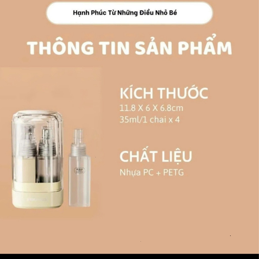 [SET 4 MÓN] Bộ Lọ Chiết Mỹ Phẩm Du Lịch 35ml – Chiết Toner, Dầu Gội, Serum | Hộp Đựng Nhỏ Gọn Tiện Lợi 00