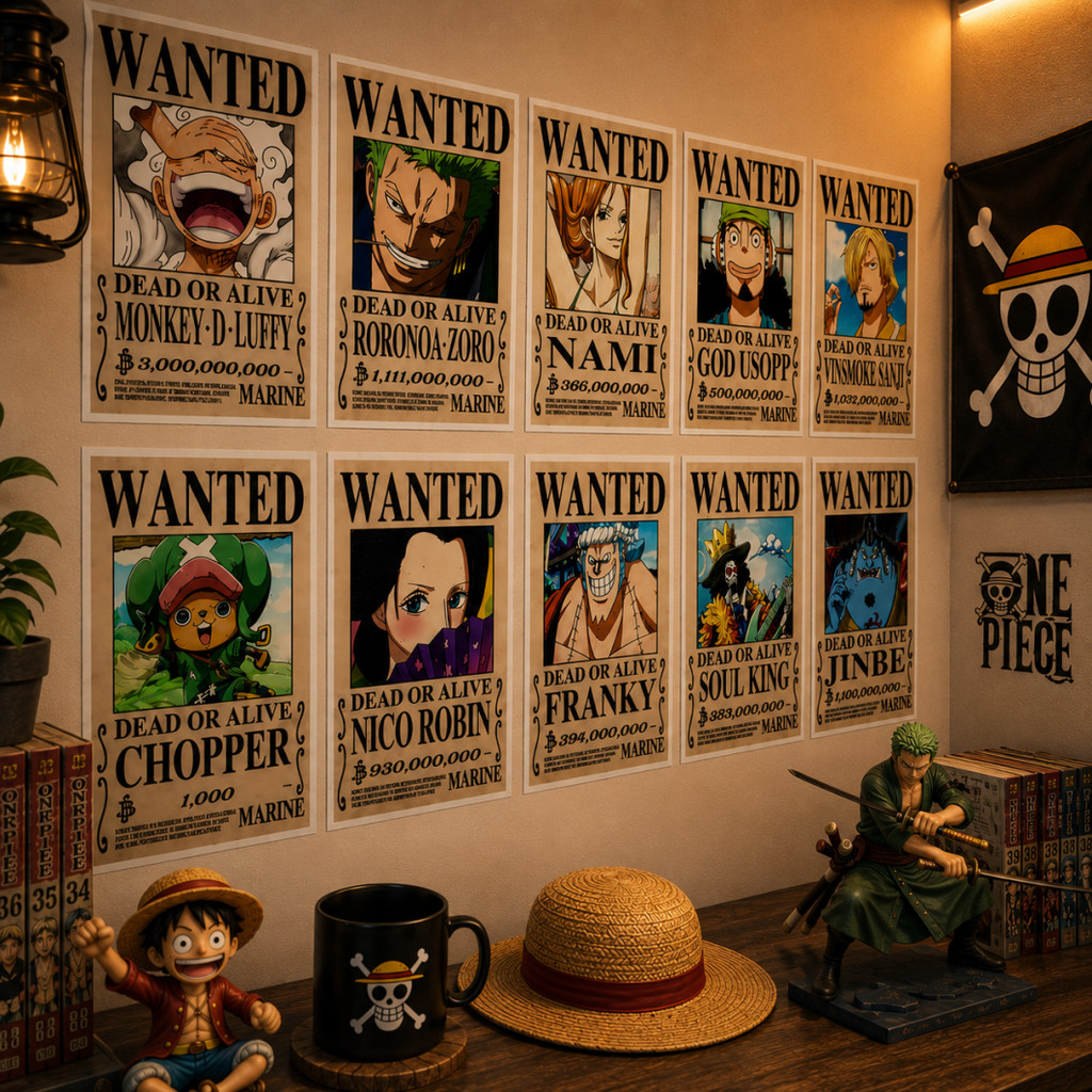 Combo 10 Tờ Poster Lệnh Truy Nã One Piece Wanted Anime Có Sẵn Keo Tranh Ảnh Dán Tường Bóc Dán AnimeX